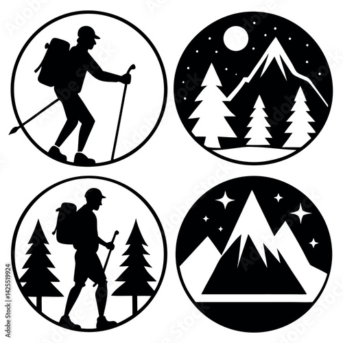 Flat-design-hiking-silhouette-set-collection-design