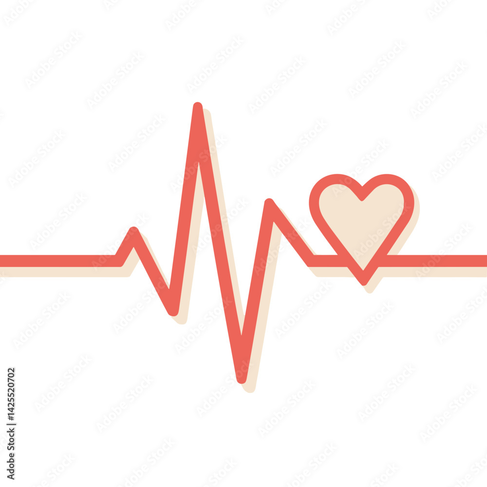Heartbeat line with heart illustration in flat design Heartbeat line with heart illustration in flat design