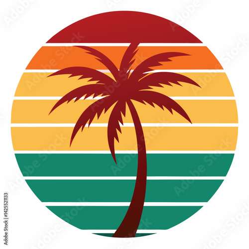 Retro-striped-vintage-background-with-palm-tree-vector.  
