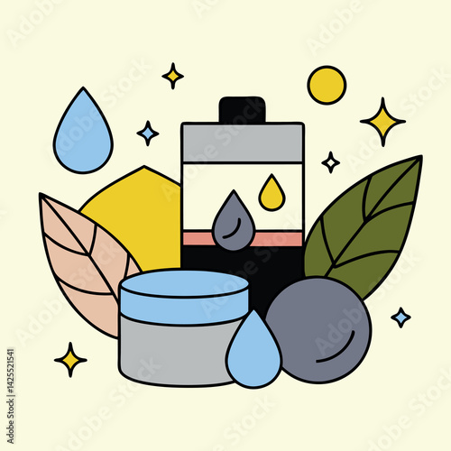 Roundish-flat-illustrations-of-organic-skincare 