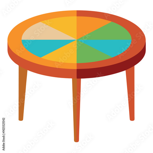 Round-wooden-table-colorful-on-white-background. 