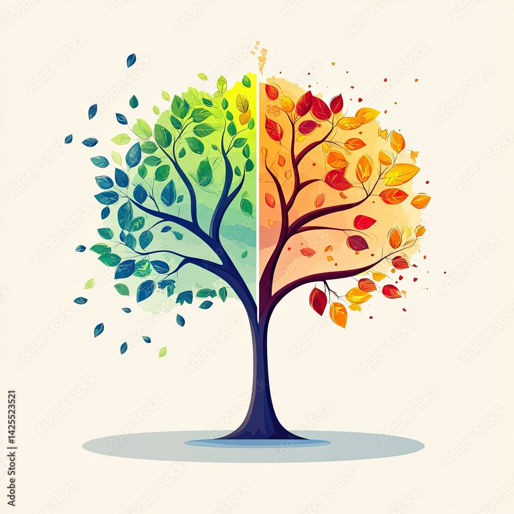 Fototapeta premium Illustration of the Tree representing Four Seasons of the year 