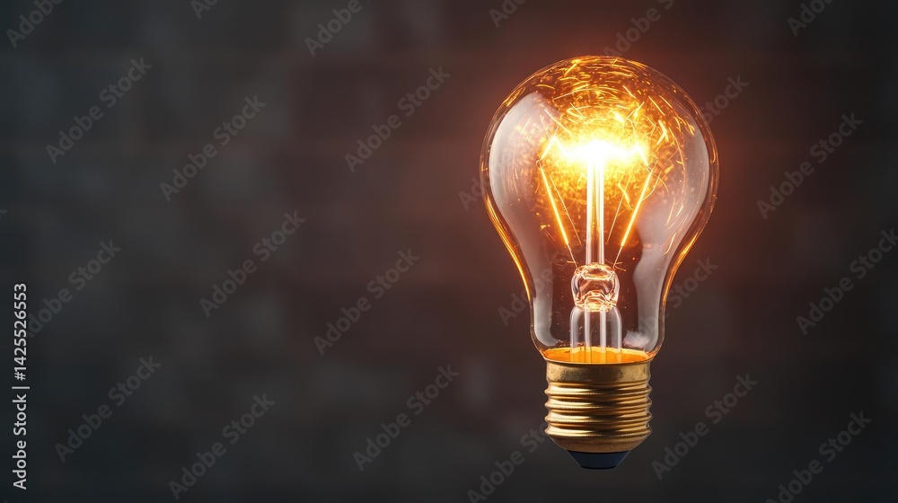Explosion of lightbulb featuring electric filament concept. Illuminated light bulb glowing with creative energy on dark background.