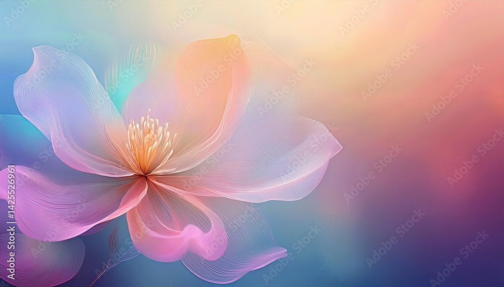 Delicate Abstract Flower Fading into Gradient Background A Serene Masterpiece Radiating Tranquility with Soft Colors and Textures, Perfect for Digital Art, Home Decor, or Design Inspiration. Delicate Abstract Flower Fading into Gradient Background A Serene Masterpiece Radiating Tranquility with Soft Colors and Textures, Perfect for Digital Art, Home Decor, or Design Inspiration.