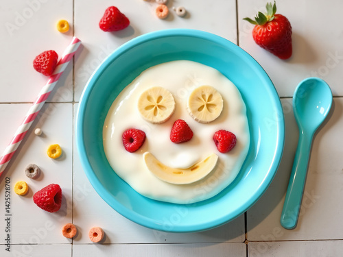 Playful Kids Breakfast: Yogurt with Berry Smiley Face