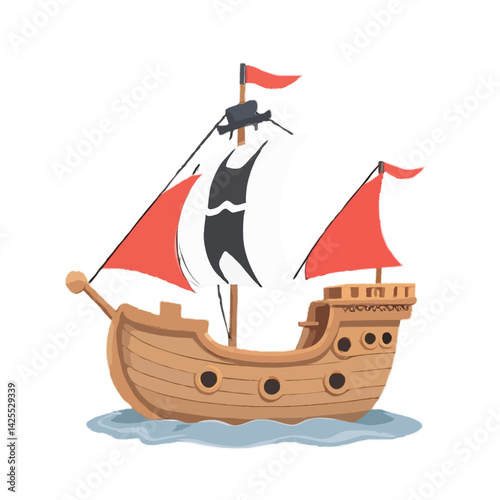 Refined Cartoon Pirate Ship Illustration