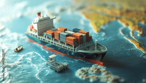 Cargo ship at sea, global trade photo