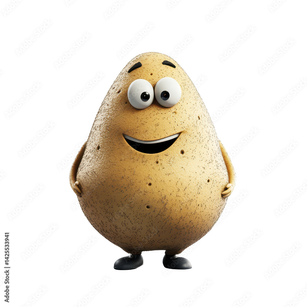 Cute animated potato character with a smiling face in a simplistic design looking cheerful and friendly
