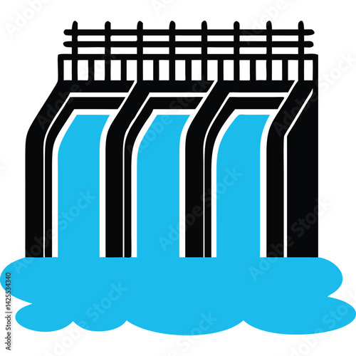 Simple illustration of a dam with water flowing over it, ideal for infographics or educational materials.
