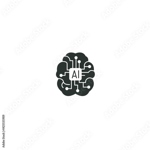 Artificial intelligence brain circuit minimalist concept isolated on white background