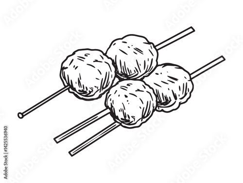 Traditional Lamb Kofta Skewers in Minimalist Line Drawing