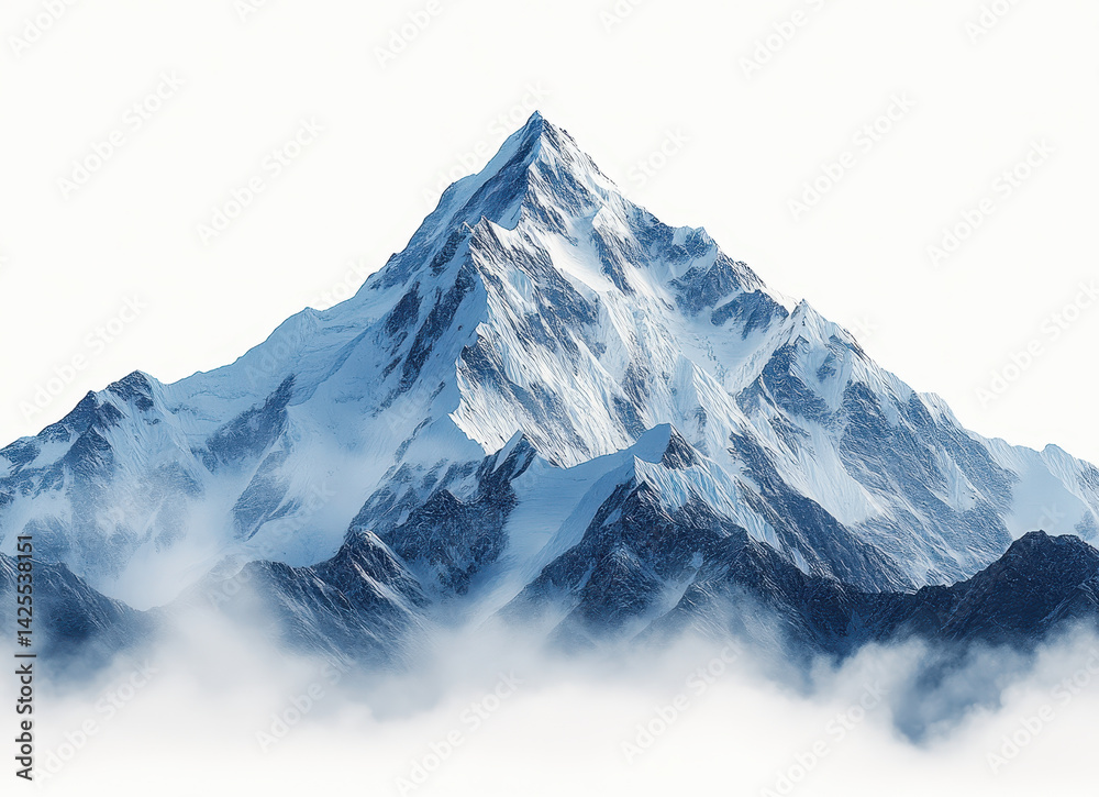 Obraz premium depiction of Kanchenjunga mountain peak isolated on white background showcasing its grandeur and majesty
