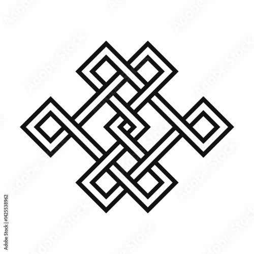Asian knot or eternal knot. Black sign. Tradition Chinese, Tibetian knot