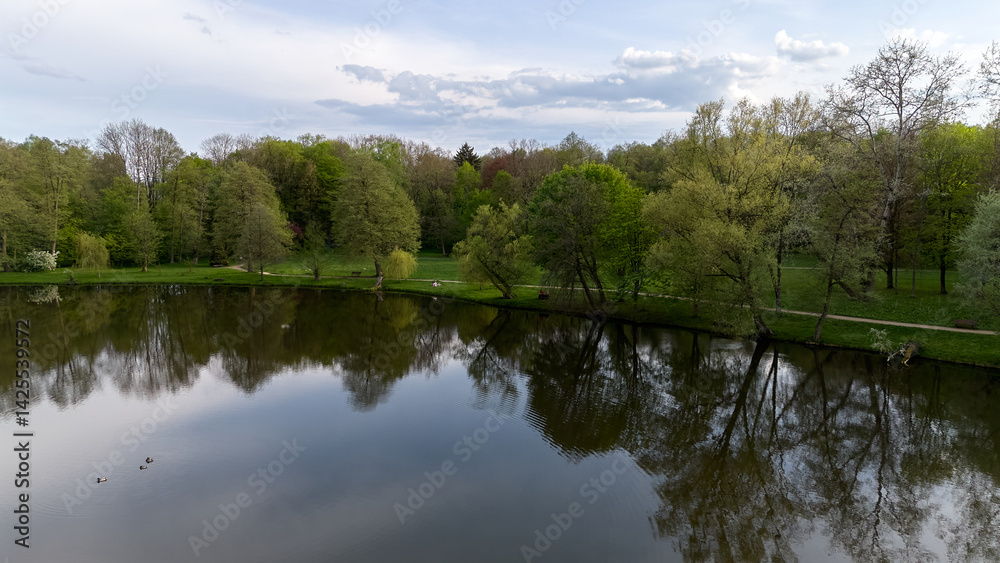 Lake with trees and a pond in the background Lake with trees and a pond in the background