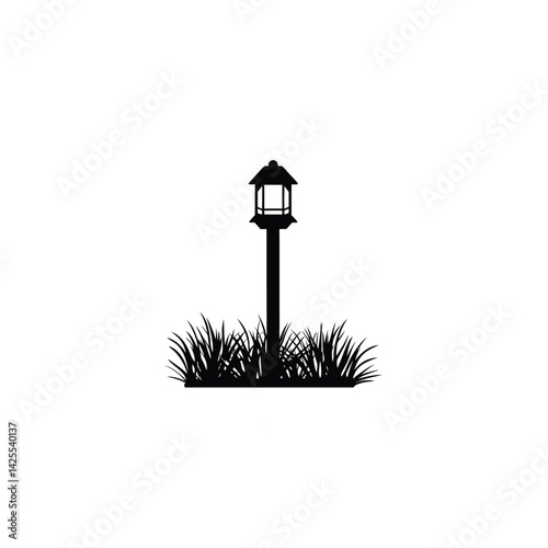 Small light on stake silhouette on white background