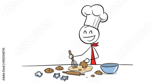 Baker Stick Figure Kneading Dough for Cookies