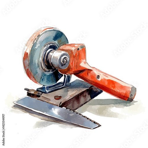 Angle grinder, watercolor illustration, isolated on a white background.

