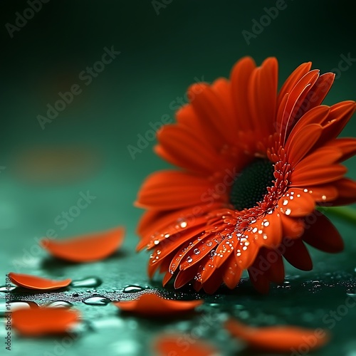 Orange Gerbera on Teal Surface