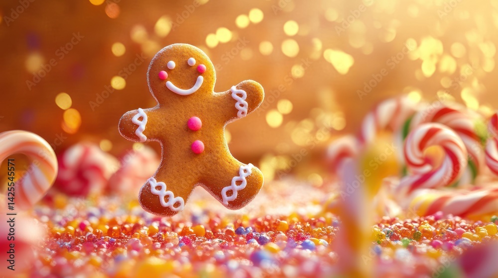 Festive Gingerbread Man in a Candy Wonderland, a Sweet Holiday Delight