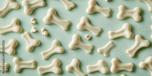 Delicious bone shaped treats arranged on a green background for pets