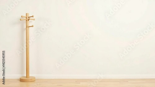 Modern Wooden Coat Stand Against White Wall Home Decor