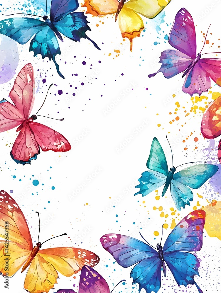 Fototapeta premium A charming watercolor butterfly border.