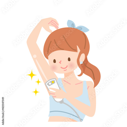 自分で脇毛を脱毛する若い女性