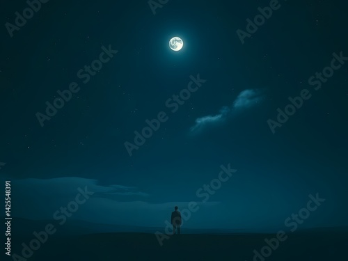 lonely person standing in outdoor among moon over the sea