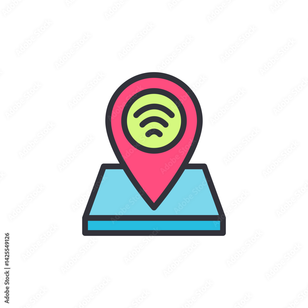 Wireless navigation colored icons, minimalist vector illustration ,simple transparent graphic element .Isolated on white background
