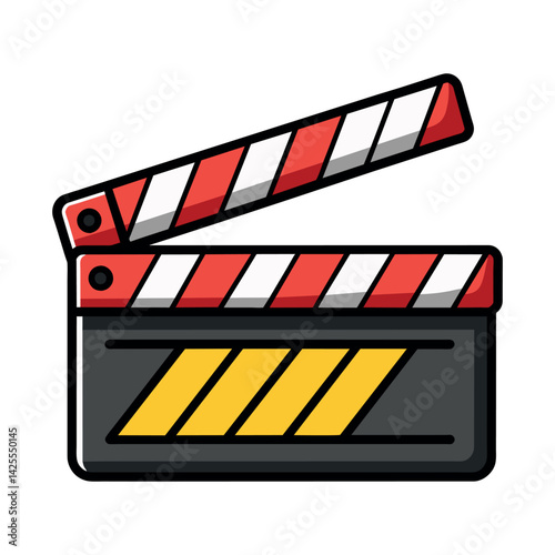 A vector illustration an isolated black and white movie clapboard, a classic cinema and film production slate used by the director for action in a scene