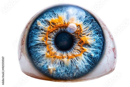 A detailed close-up of a human eye showcasing vibrant colors and intricate patterns.