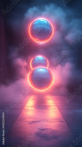 Neon spheres in hazy space