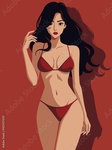  girl in red asian illustration 