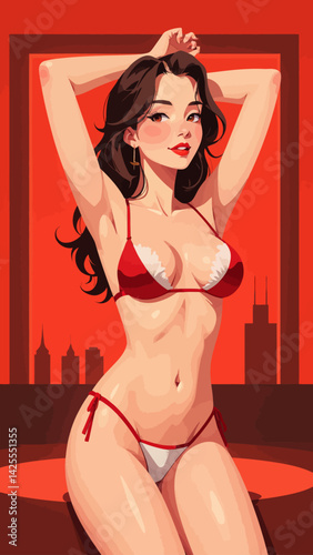  girl in red asian illustration 