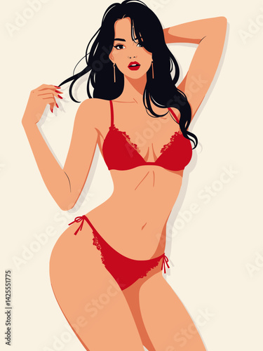  girl in red asian illustration 