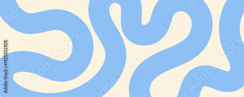 Abstract wavy lines pattern. Horizontal background with dynamic curvy stripe, hand drawing wave line in blue color. Editable stroke. Vector illustration for music festival, poster, banner