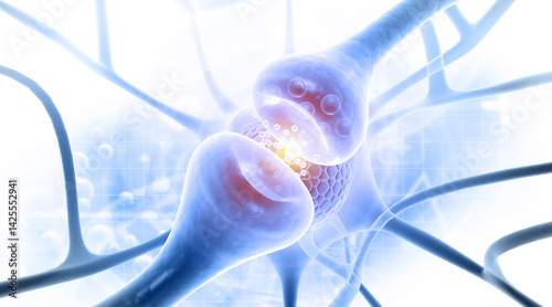 Fototapeta Naklejka Na Ścianę i Meble -  Neurons cells, Neuron Cells Transmitting Signals, intricate network. 3d illustration.