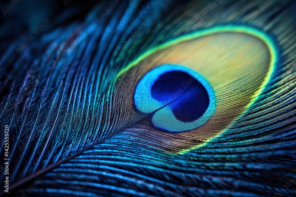 Obraz premium A breathtaking close-up of a peacock feather, with the vibrant and iridescent colors of the feather on full display