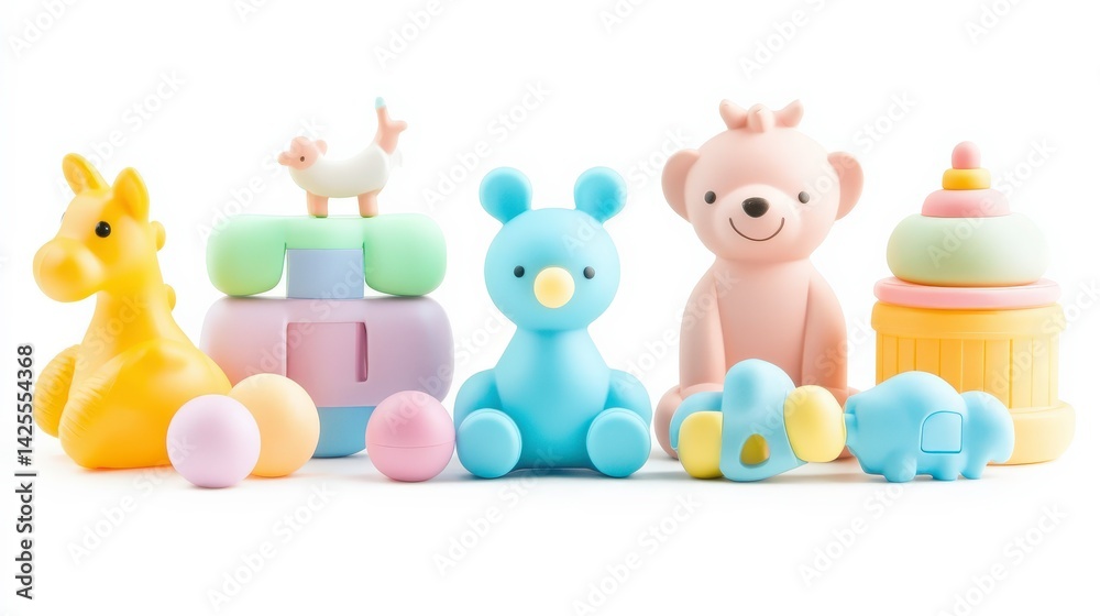 Obraz premium Pastel Toy Set on White Background for Sale