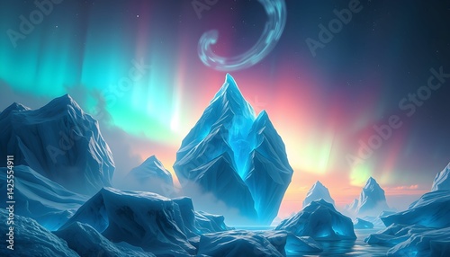 Enchanted Glacial Peaks Under Aurora Borealis