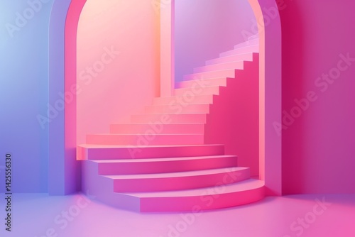 Abstract Pink Staircase in a Minimalist Room