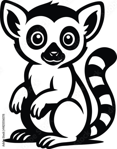 Baby Lemur Sitting on Tree Branch in Jungle