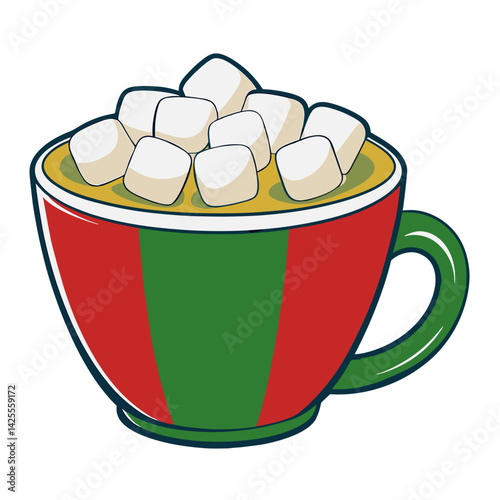 Holiday mug filled with hot cocoa and marshmallows
