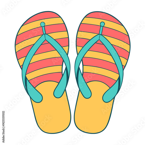 Colorful flip-flops with striped design on a white background