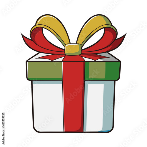 Gift box with red and green ribbon on white background