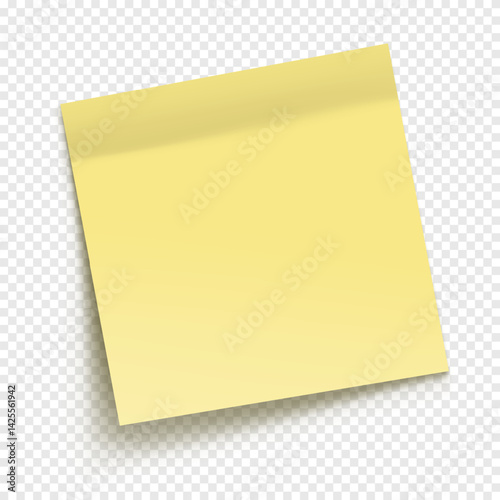 Vector yellow note paper isolated on transparent background. Realistic sticky note. Mockup of note paper for design.