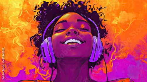 A smiling young woman with braided hair wears large white headphones.