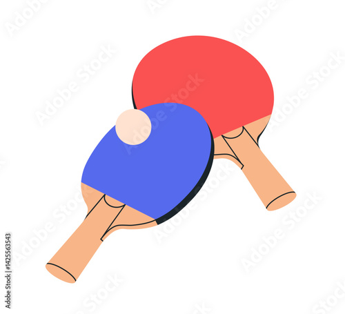 Ping pong rackets and ball. Table tennis equipment. Sport game tournament gears, accessories, tabletennis paddles, pingpong racquets. Flat graphic vector illustration isolated on white background