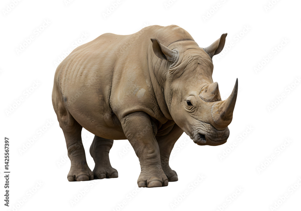 Fototapeta premium Powerful White Rhinoceros: A Majestic Creature transparent background