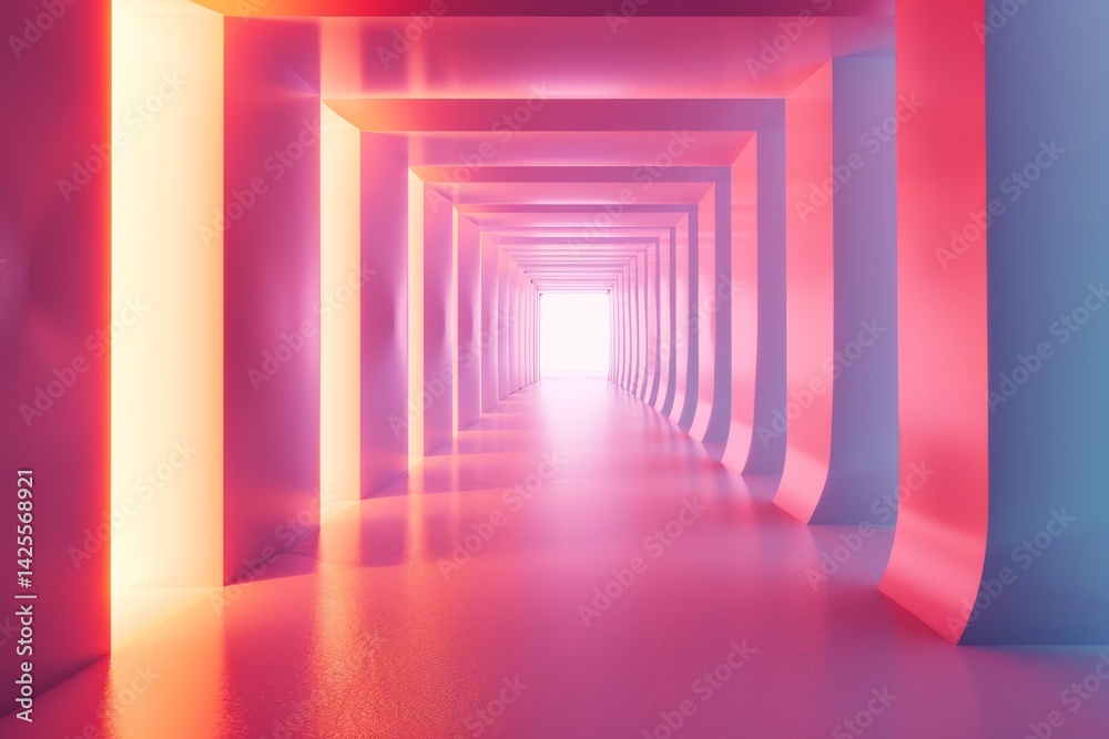 Neon Pink Hallway with a Bright Light at the End